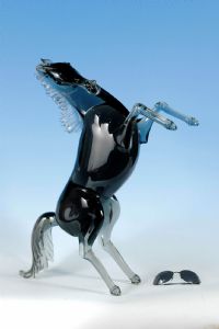 MEISTERWERK - STEIGENDES SCHWARZES PFERD aus Muranoglas – Einzigartiges Werk, signiert vom Meister PINO SIGNORETTO